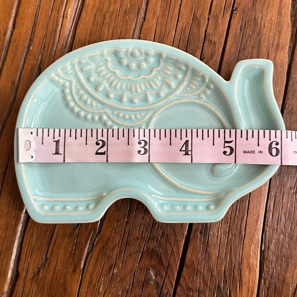 Boho Tribal Elephant Trinket Tray in Mint Greenish Blue